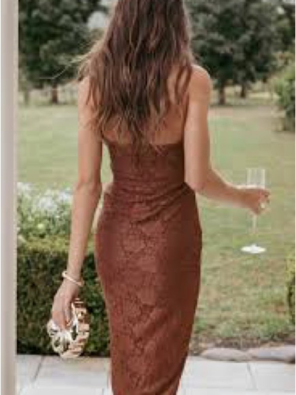 NWT XS Petal & Pup Brown Lace Halter Maxi Dress midi Tucker bodycon sexy long - Picture 3 of 14